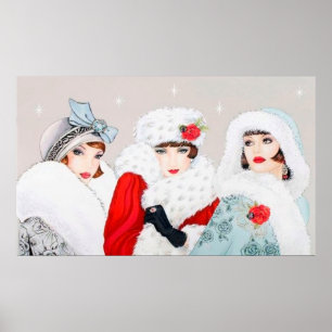 Póster Poster retro de las señoras del navidad del art