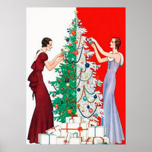 Póster Poster retro de las señoras del navidad del art