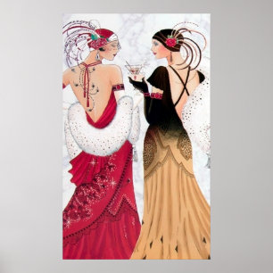 Póster Poster retro de las señoras del navidad del art