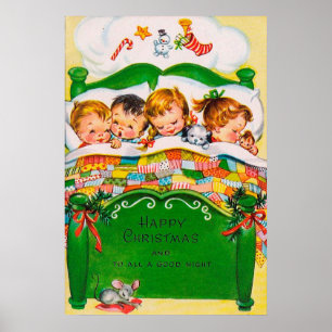 Póster Poster retro de los niños el dormir del navidad