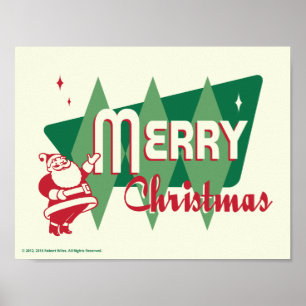Póster Poster retro de Papá Noel de las Felices Navidad