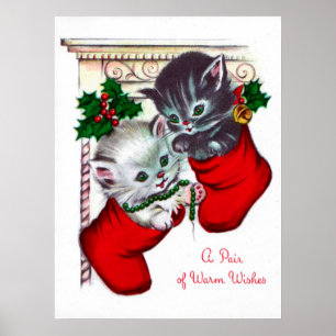 Póster Poster retro del día de fiesta de los gatitos del
