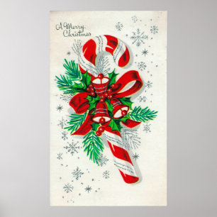 Póster Poster retro del navidad del bastón de caramelo
