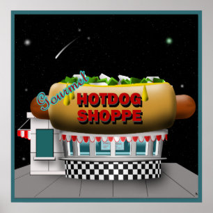 Póster Poster retro del Shoppe del perrito caliente
