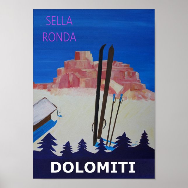 Póster Poster Retro Dolomiti Sella Ronda (Frente)