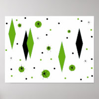 Poster Retro Green Diamonts & Starbursts