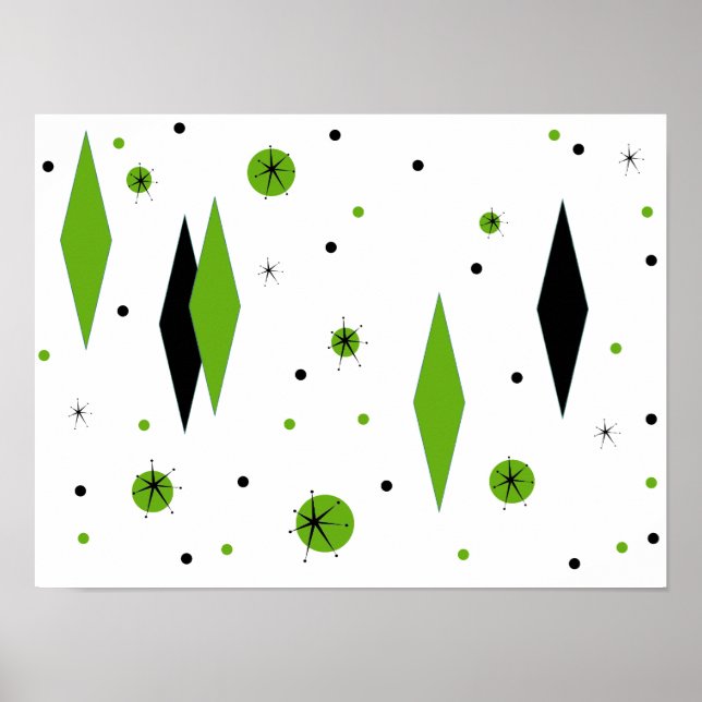 Póster Poster Retro Green Diamonts & Starbursts (Frente)