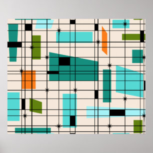 Póster Poster Retro Grid y Starburts
