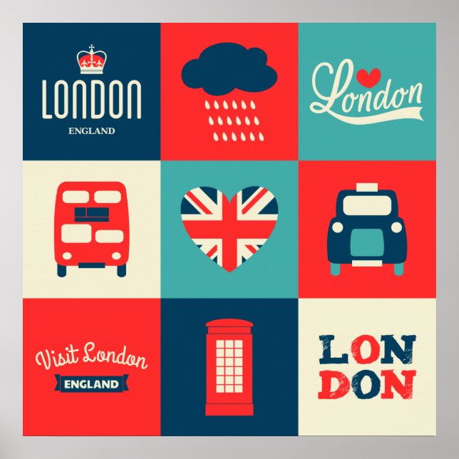 Póster Poster Retro London Collage (Frente)