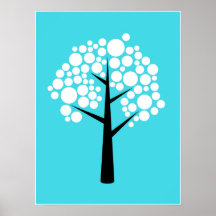 Poster Retro Verde azulado del árbol blanco de bur