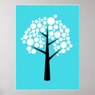 Póster Poster Retro Verde azulado del árbol blanco de bur