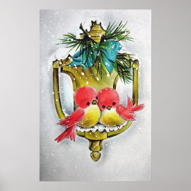 Póster Poster retro vintage de las aves navideñas (Frente)