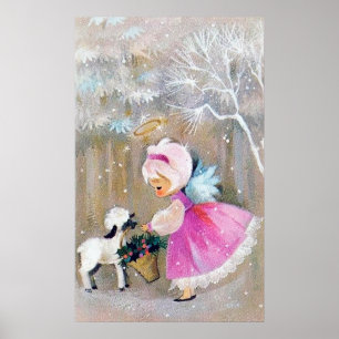 Póster poster retro vintage de Navidad Angel