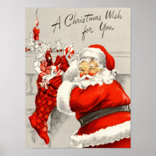 Póster Poster retro vintage de navidad Santa