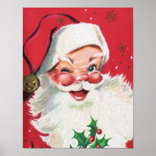 Póster Poster retro vintage de navidad Santa