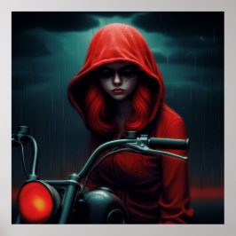 Póster Poster Rockeuse au Chapeau Rouge en Flammes