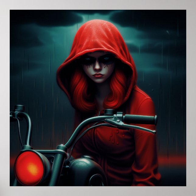 Póster Poster Rockeuse au Chapeau Rouge en Flammes (Frente)