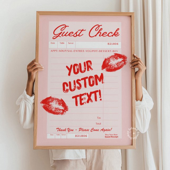 Póster Poster rojo de la oferta personalizada de la compr (Custom Guest Check Personalized Quote Red Poster)