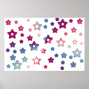 Póster Poster rojo de las estrellas blancas y azules