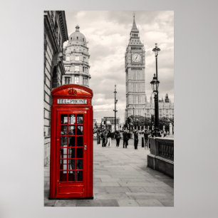 Póster Poster rojo del paisaje de Big Ben del teléfono d