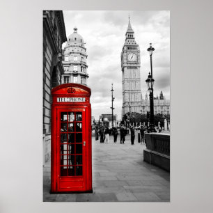Póster Poster rojo del paisaje de Big Ben Londres del
