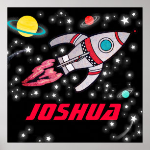 Póster Poster rojo negro del cohete espacial chicos perso