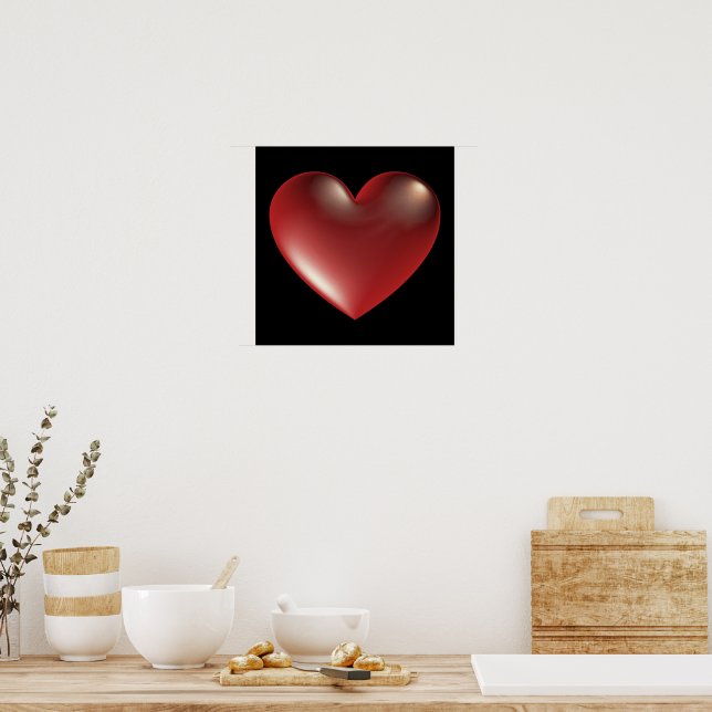 Póster poster rojo símbolo del corazón de estilo 3D (Cocina)