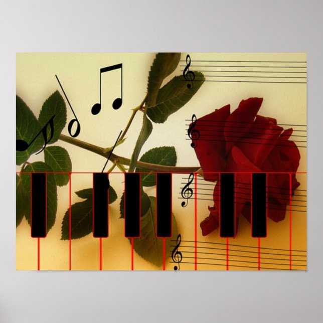 Póster Poster Romántico de Claves de Piano Musical (Frente)