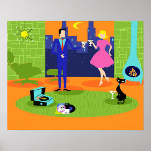 Póster Poster romántico retro de los pares de la tarde