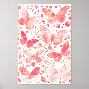 Póster Poster rosa de coral de color de agua