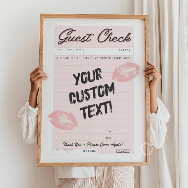 Póster Poster rosa de la oferta personalizada de la compr (Custom Guest Check Personalized Quote Pink Poster)