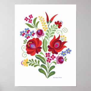 Póster Poster Rosa Roja y Pimientos de Diseño Folclórico