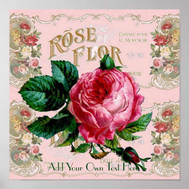 Póster Poster rosa rosado de París de época que se puede  (Frente)