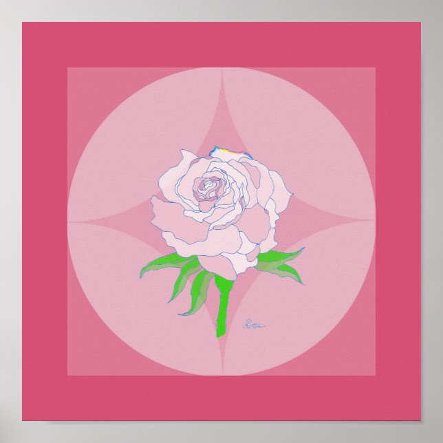 Póster Poster - Rosa sobre fondo geométrico (Frente)