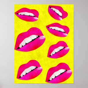 Póster Poster rosado de los labios descarados/amarillo