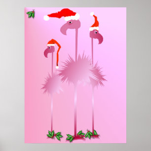 Póster Poster rosado de tres flamencos del navidad