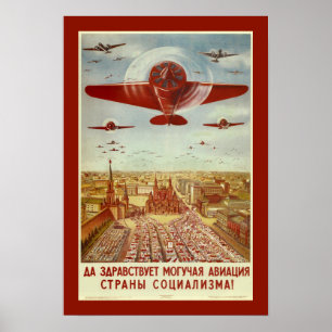 Póster Poster ruso de la propaganda de la aviación del