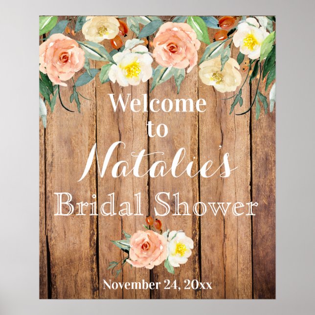 Póster Poster Rústico Floral Bridal Shower (Frente)