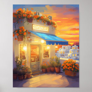 Póster Poster Santorini Sunset - Isla Griega vibrante