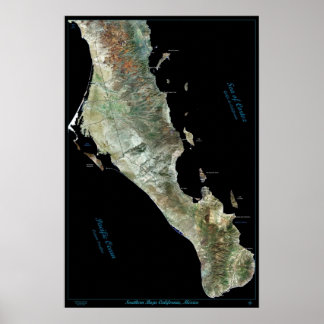 Póster Poster satelital de Baja California del Sur (Méxic