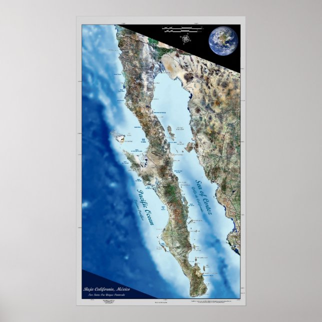 Póster Poster satelital de Baja California, México (Frente)