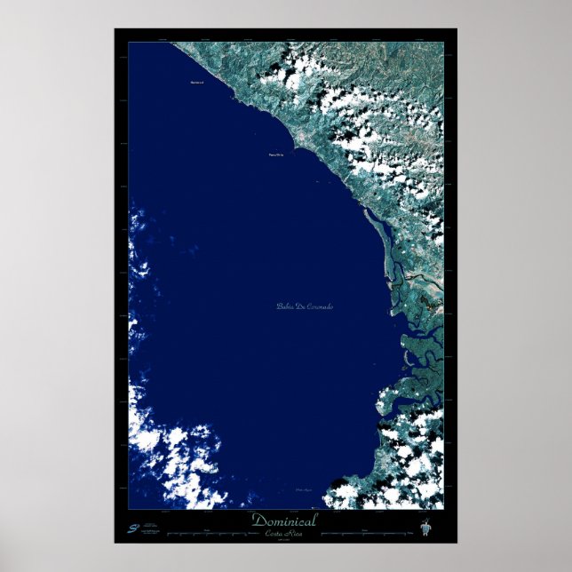 Póster Poster satelital de Dominica, Costa Rica (Frente)