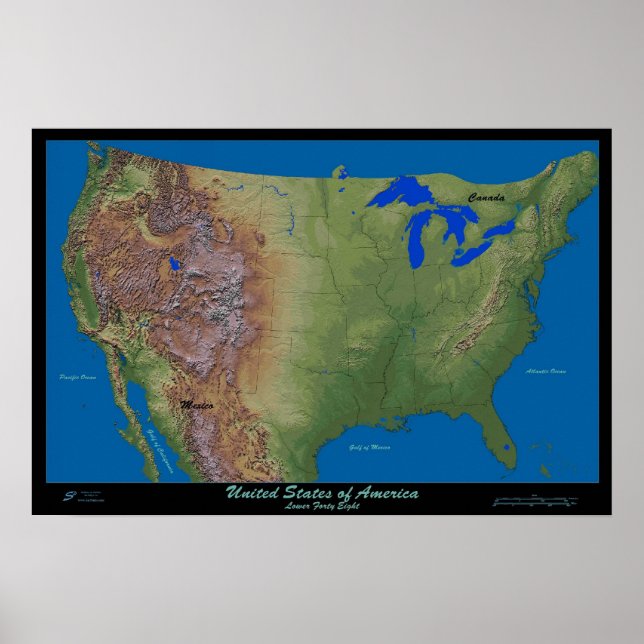 Póster Poster satelital de los Estados Unidos de América (Frente)