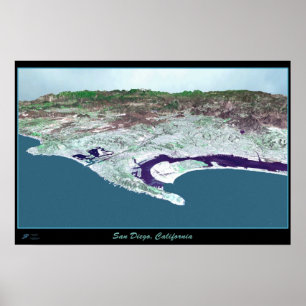 Póster Poster satelital de San Diego, California