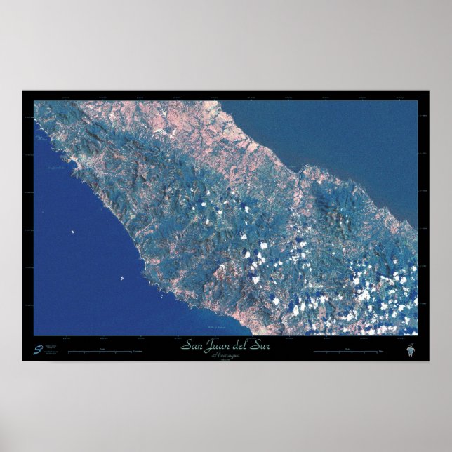 Póster Poster satelital de San Juan del Sur, Nicaragua (Frente)