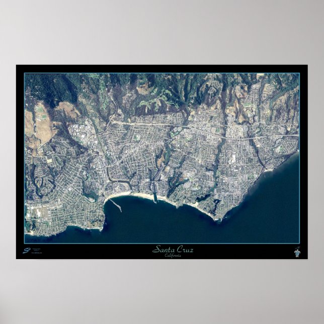 Póster Poster satelital de Santa Cruz, California (Frente)
