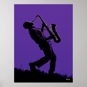 Póster Poster saxofonista de jazz - Silhouette negra en p