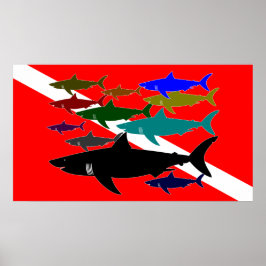 Póster Poster Scuba/Tiburones