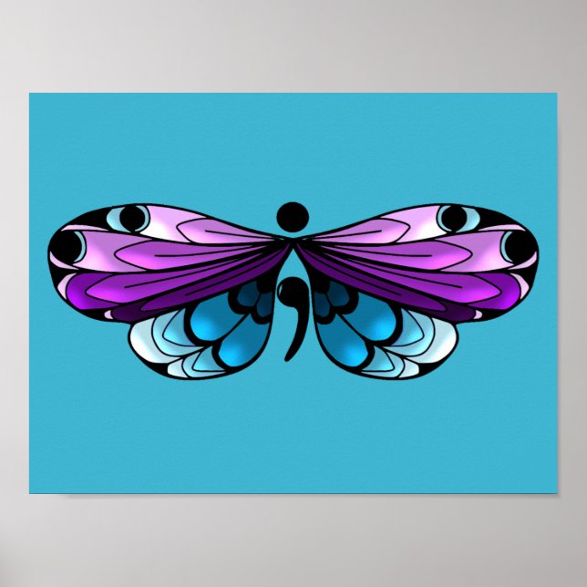 Póster Poster Semicolon de mariposa de conciencia suicida (Frente)