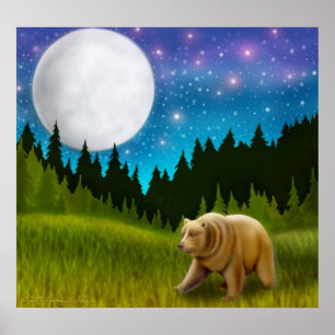 Póster Poster septentrional del oso grizzly de la luna